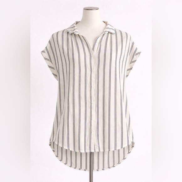 Madewell Tops - Madewell Striped Button Front Blouse Cream Black Short Sleeve Relaxed Fit XS
